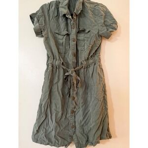 Velvet Heart Olive Green Utility Button Front Tie Waist Dress Women Medium